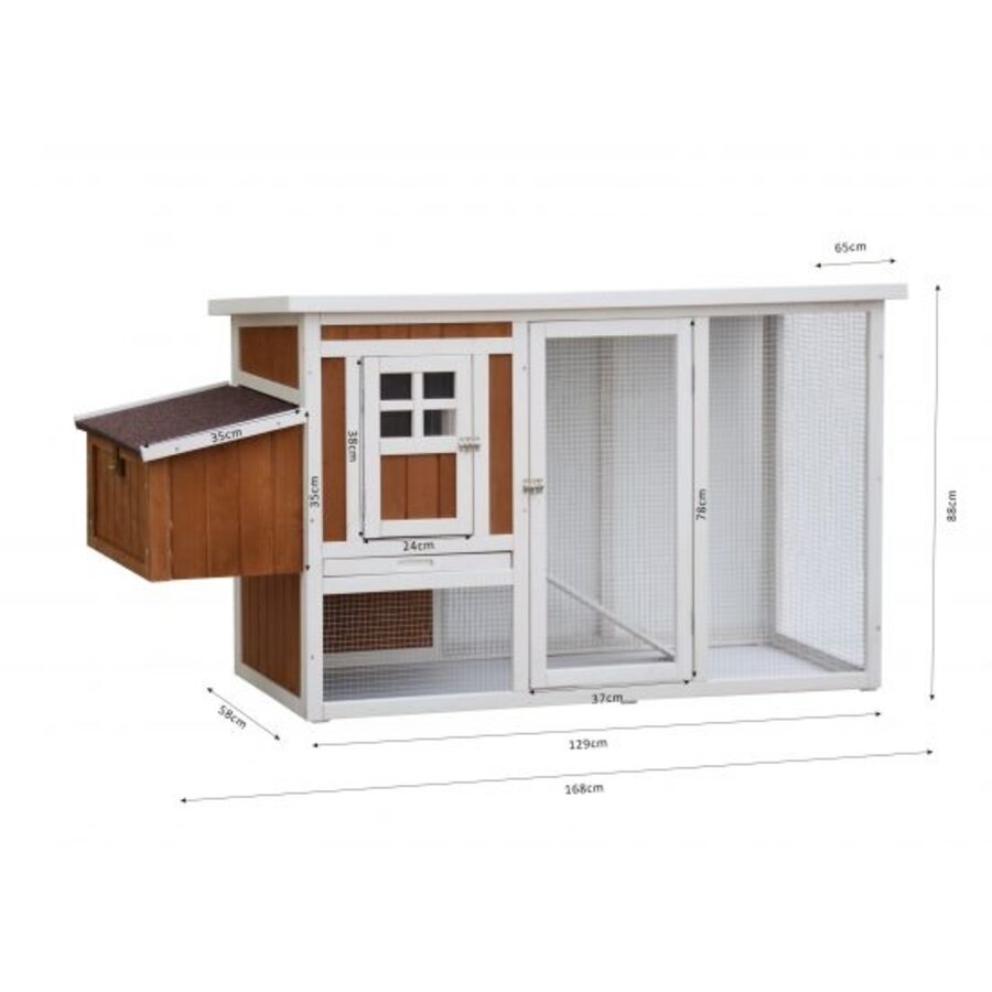 Junai.nl Kippenhok Mansion Wit/Bruin | 168x65x88cm