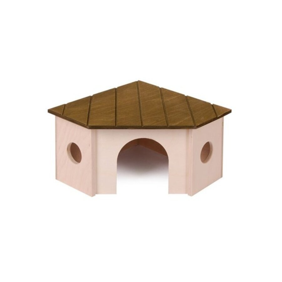 Houten hoekhuisje met uitkijkplatform voor knaagdieren | in meerdere uitvoeringen.