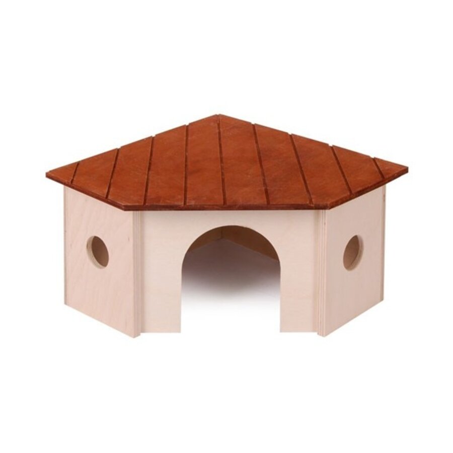 Houten hoekhuisje met uitkijkplatform voor knaagdieren | in meerdere uitvoeringen.