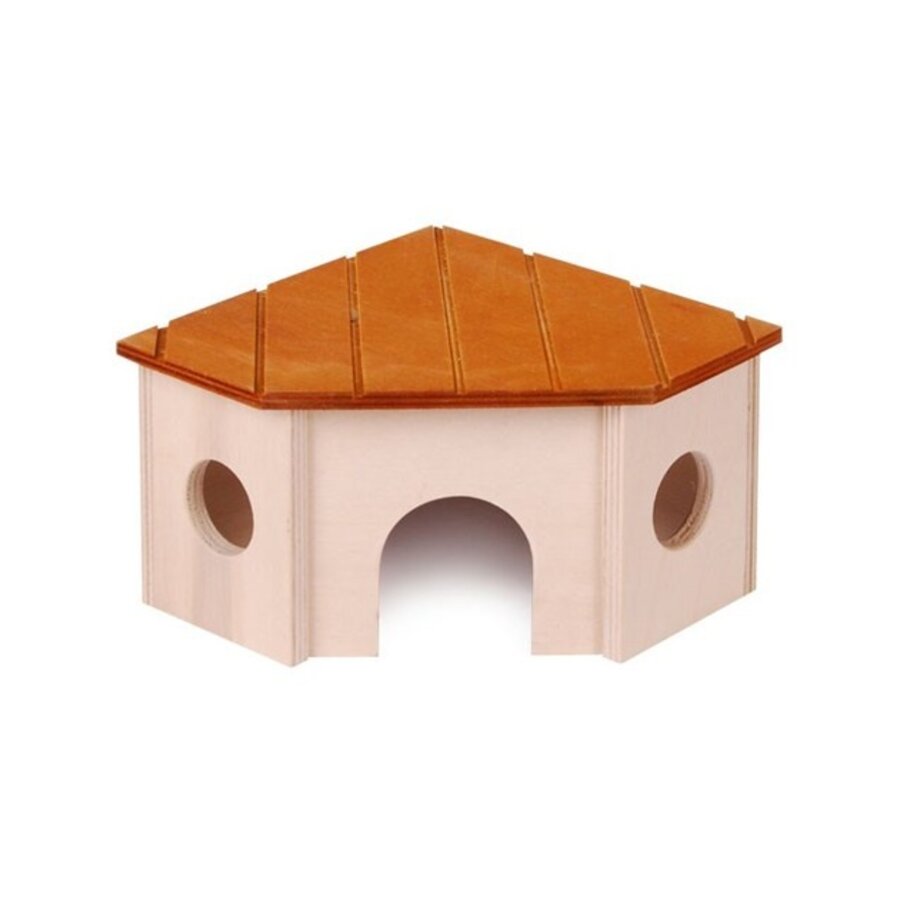 Houten hoekhuisje met uitkijkplatform voor knaagdieren | in meerdere uitvoeringen.