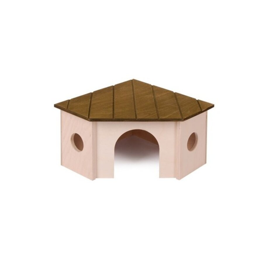 Houten hoekhuisje met uitkijkplatform voor knaagdieren | in meerdere uitvoeringen.