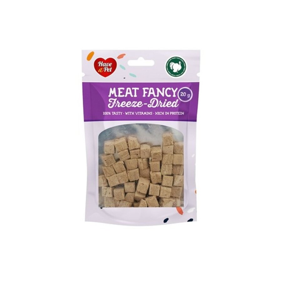 Gevriesdroogde Honden/katten snacks Kalkoenblokjes 20 Gram