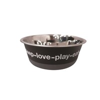 RVS voerbak met tekst sleep love play eat | zwart | antislip