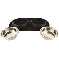 Dubbele RVS voerbak met antislip onderstel