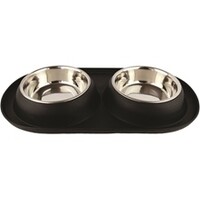 Dubbele RVS voerbak met antislip onderstel