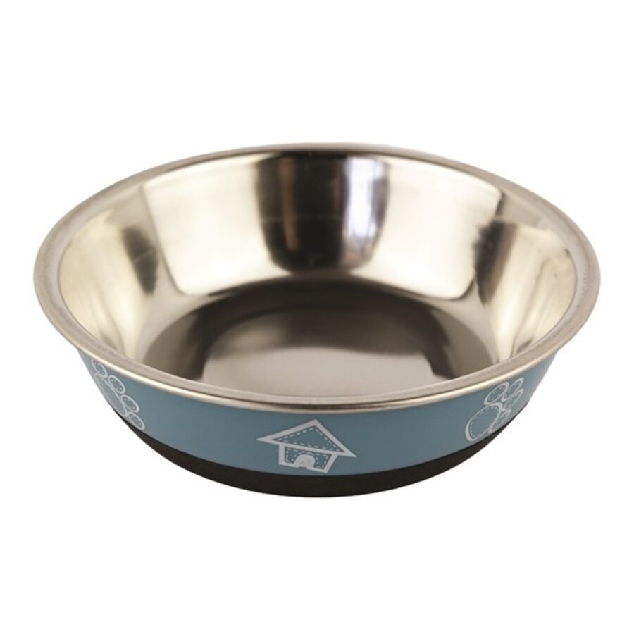 Metalen voerbak House antislip blauw | RVS honden- en kattenbak |