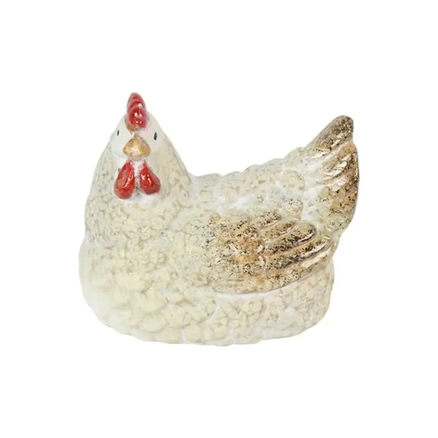 Zittende kip decoratie | keramiek | crème