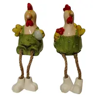 Kip met bungelbeentjes | aardewerk decoratie | wit