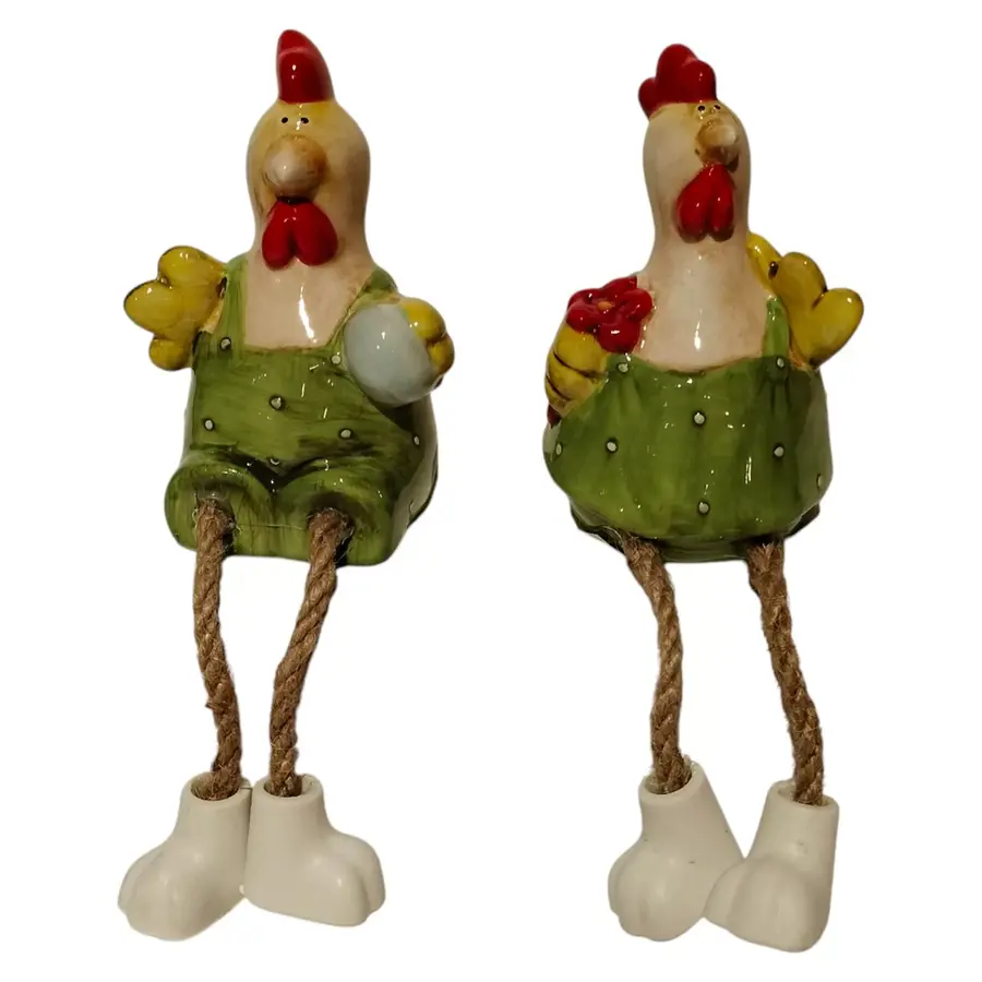 Kip met bungelbeentjes | aardewerk decoratie | wit