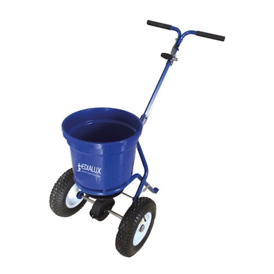 Professionele meststofstrooier 23 liter met luchtbanden en 2 tot 3 meter strooibreedte