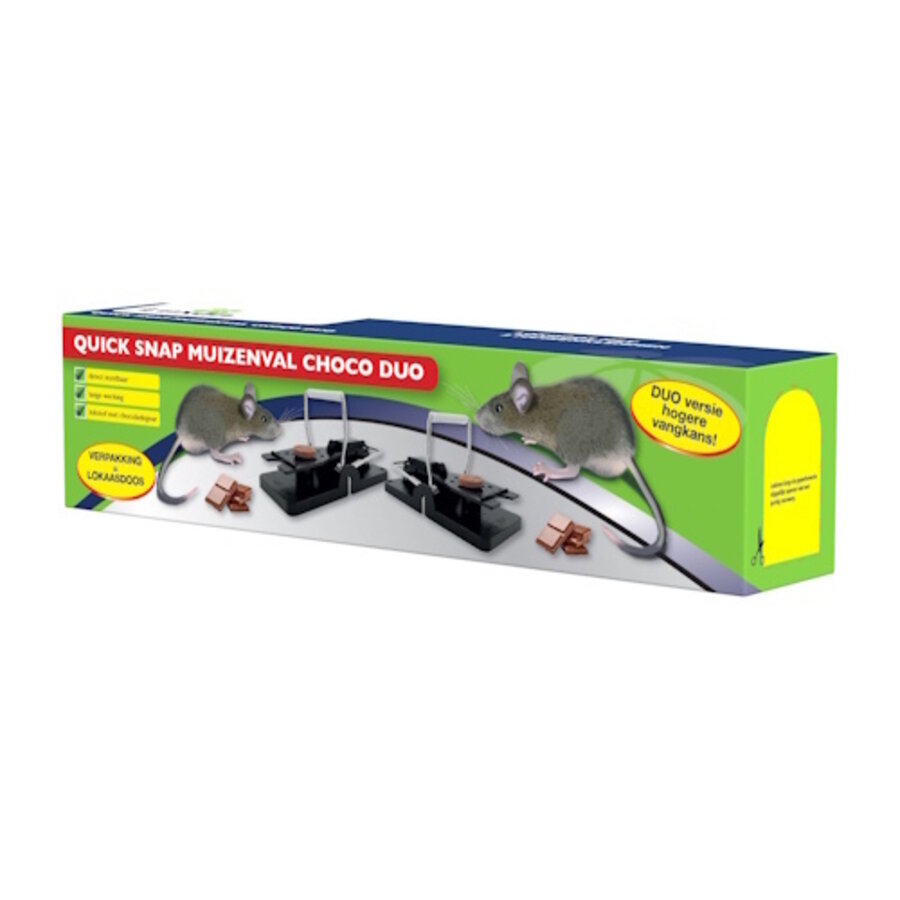 Quick Snap muizenval choco duo | lokdoos met 2 muizenklemmen en choco lokstof
