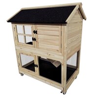 Duvo+ Woodland konijnenhok met wielen Flappy pinus Houtkleurig