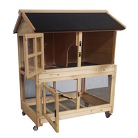 Duvo+ Woodland konijnenhok met wielen Flappy pinus Houtkleurig