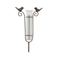 Regenmeter op prikstok H115 cm | polyresin met vogels | glazen meetbuis