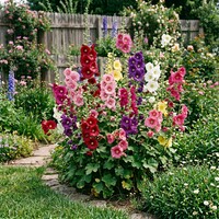 Alcea rosea (stokroos) gemengde kleuren | 13 cm pot | ca. 25–35 cm hoog | Kleurrijke borderklassieker
