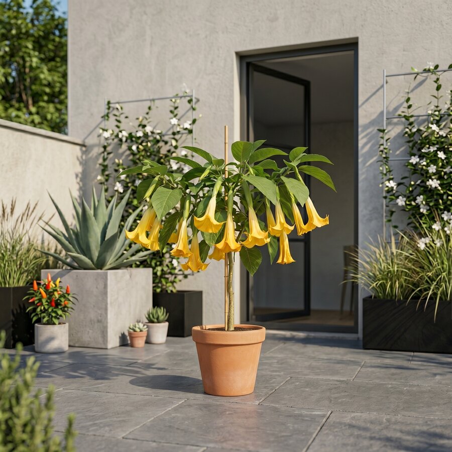 Brugmansia (engelentrompet) geel | 45 cm hoog | In 19 cm pot | Rijkbloeiende kuipplant voor terras en balkon