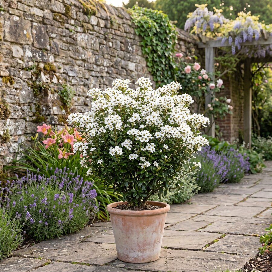 Olearia haastii (struikaster) | 65 cm hoog | In 11 cm pot | Wintergroene kustheester met witte bloei