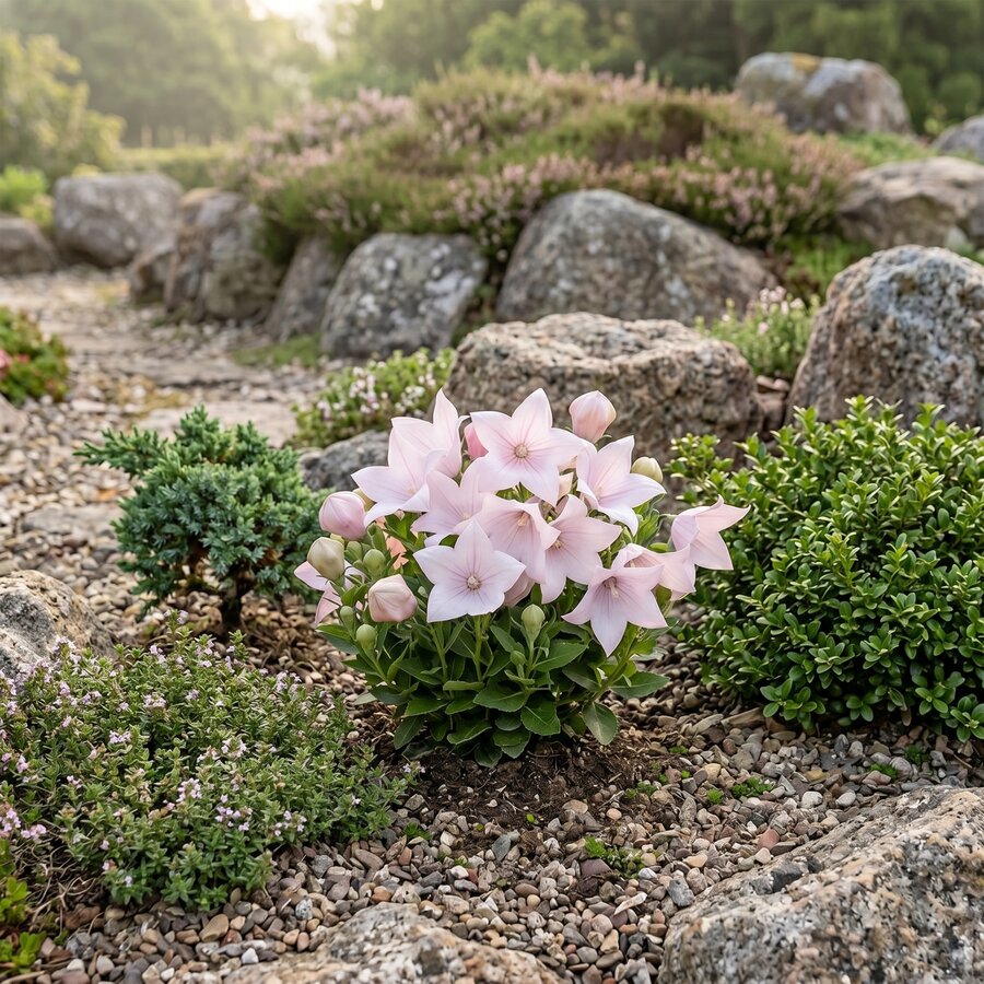 Platycodon grandiflorus ‘Astra Pink’ (ballonplant) | Compacte vaste plant met roze ballonknoppen | 15 cm hoog | 12 cm pot