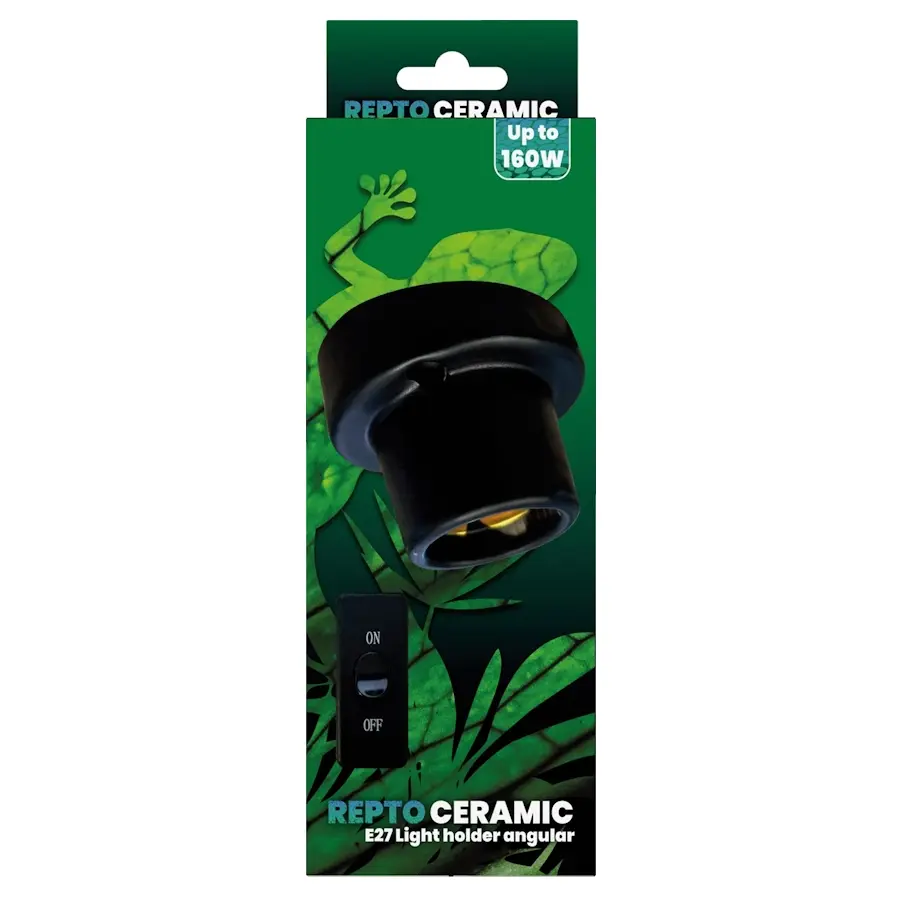 Keramische E27 lamphouder schuin voor terrariumverlichting | tot 160W | met schakelaar