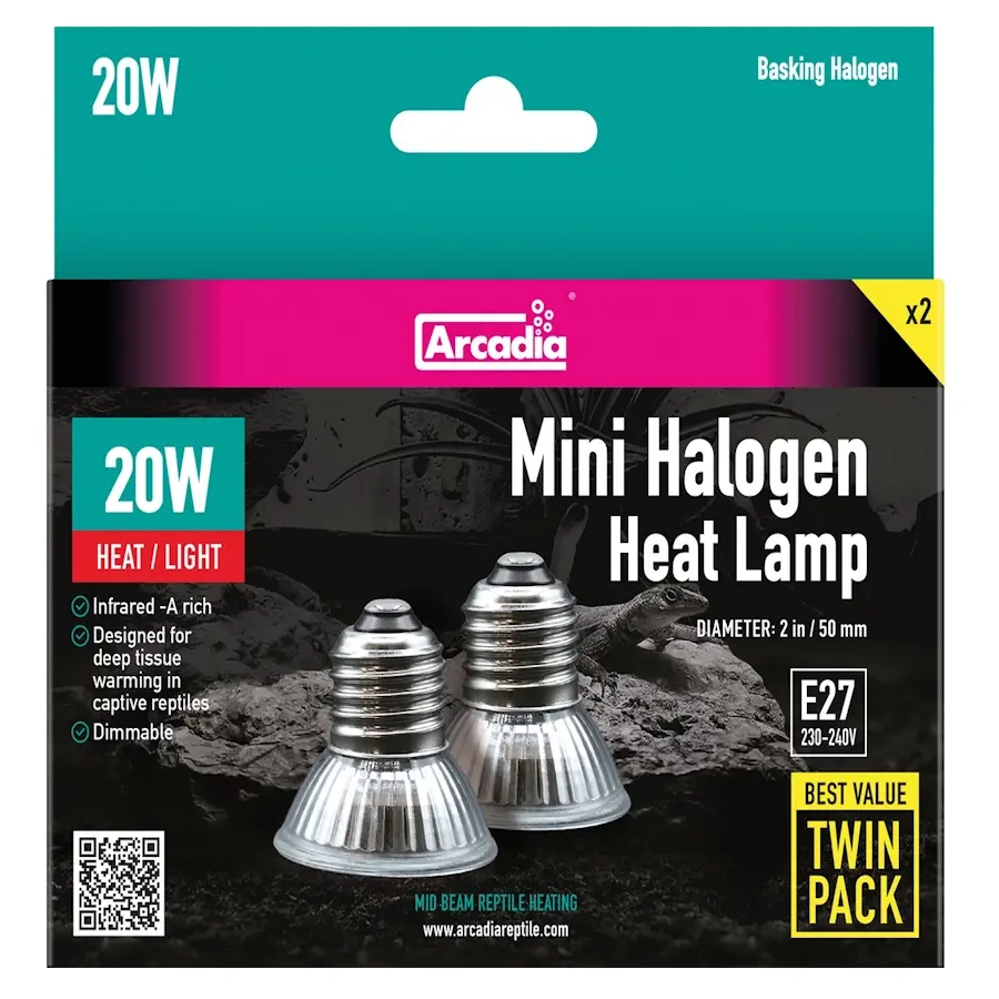 Halogen mini basking spot 20 watt | 2 stuks | E27 warmtespot voor terrarium