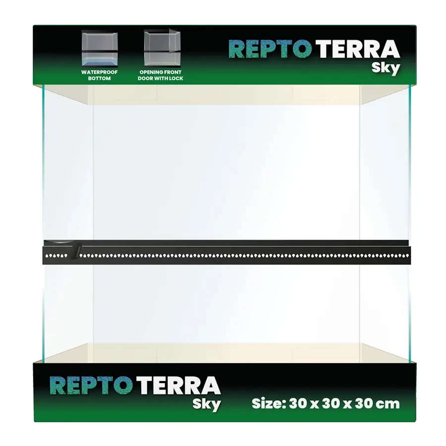 Glazen terrarium 30x30x30 cm met gaasdeksel | waterdichte bodem | frontdeuren met slot