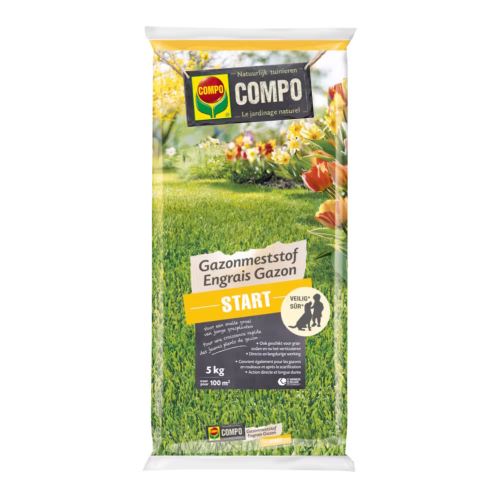 Compo Gazonmeststof Start &VerticalLine; voorjaarsmest 5 kg &VerticalLine; tot 130 m&sup2;
