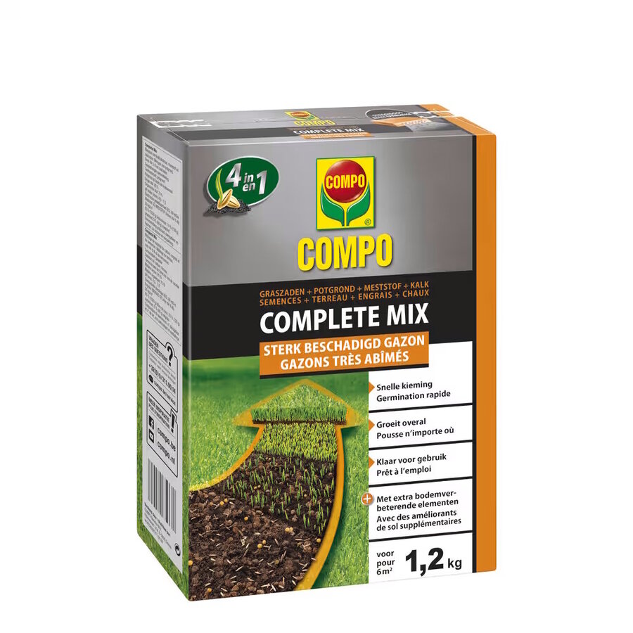 Complete Mix 4-in-1 gazonherstel | graszaad, kokossubstraat, meststof & kalk