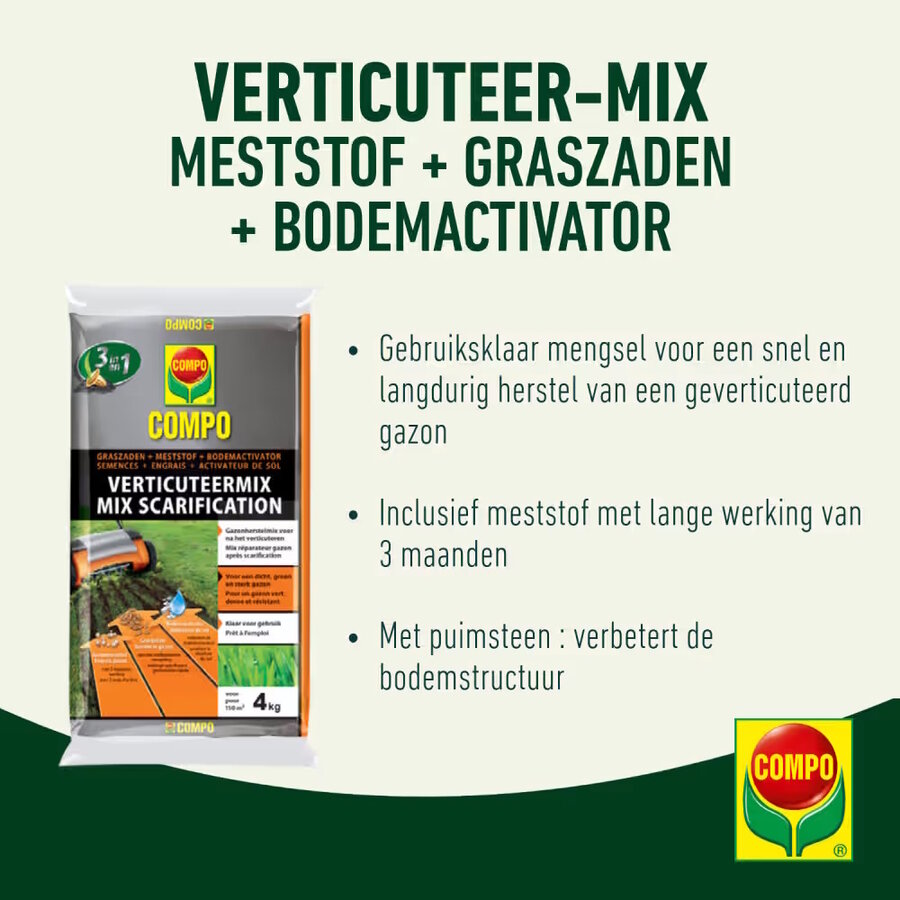 Verticuteermix 3-in-1 voor gazonherstel na verticuteren | 4 kg | met langwerkende voeding