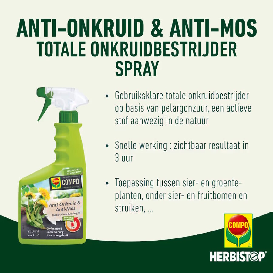 Anti-onkruid | anti-mos spray totale onkruidbestrijder 750 ml (ca. 7,5 m²)
