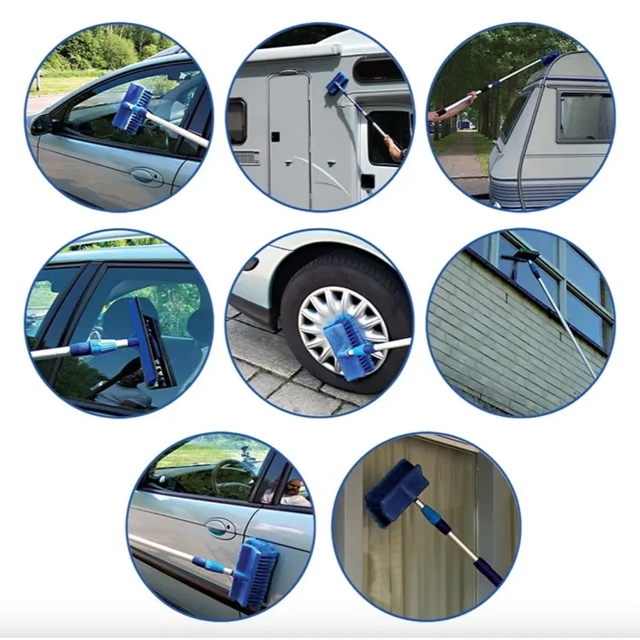 Telescopische wasborstelset 3 meter | met 2-in-1 spons en raamtrekker 25 cm
