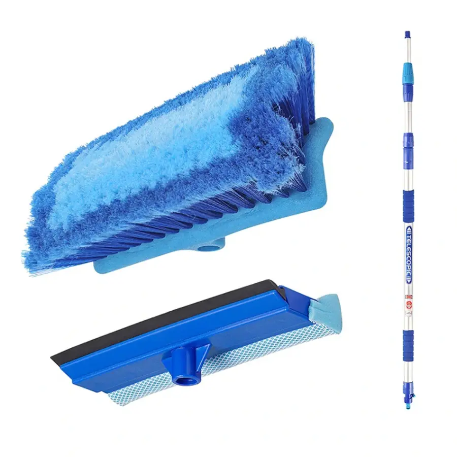 Telescopische wasborstelset 3 meter | met 2-in-1 spons en raamtrekker 25 cm