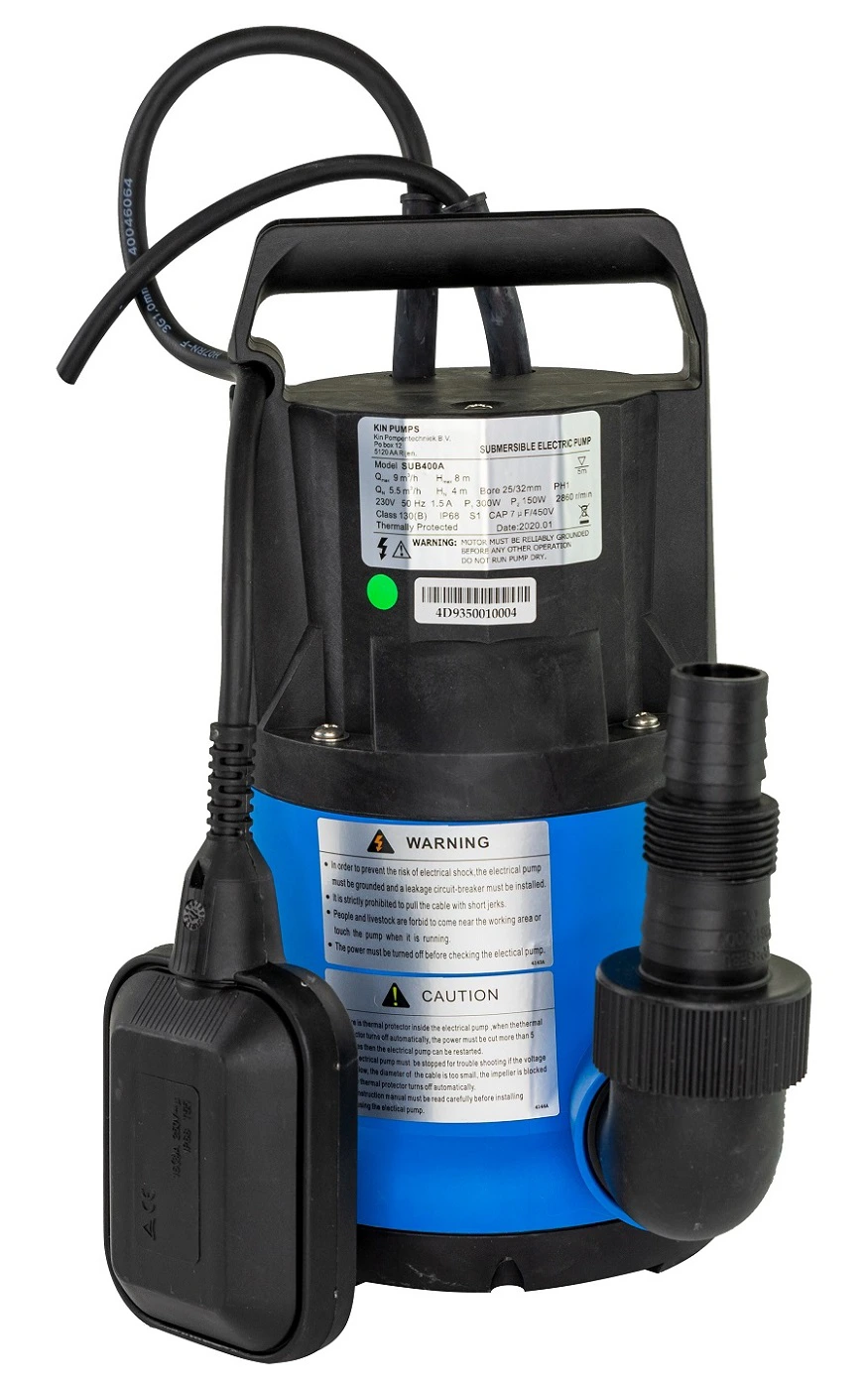 Kinpumps Dompelpomp Sub 400A &VerticalLine; 150W schoonwaterpomp 9000 l/u met vlotterschakelaar