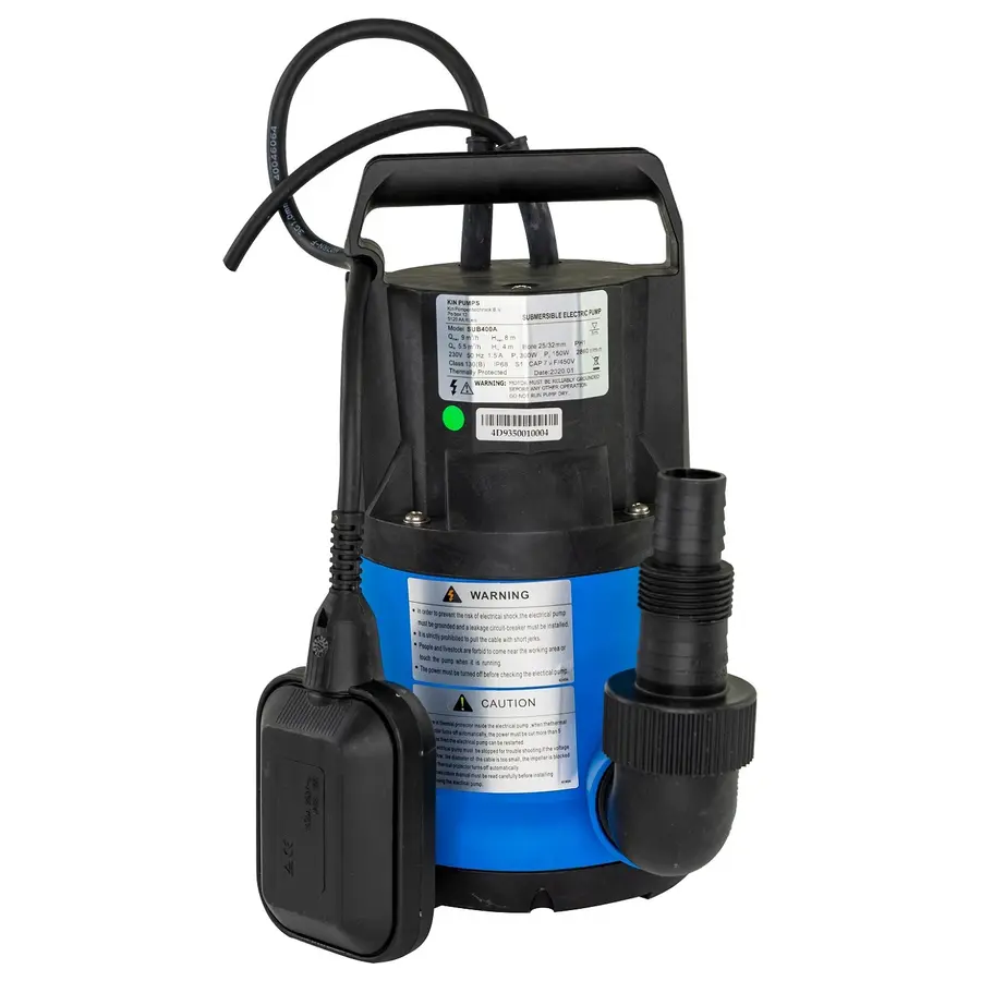 Dompelpomp Sub 400A | 150W schoonwaterpomp 9000 l/u met vlotterschakelaar