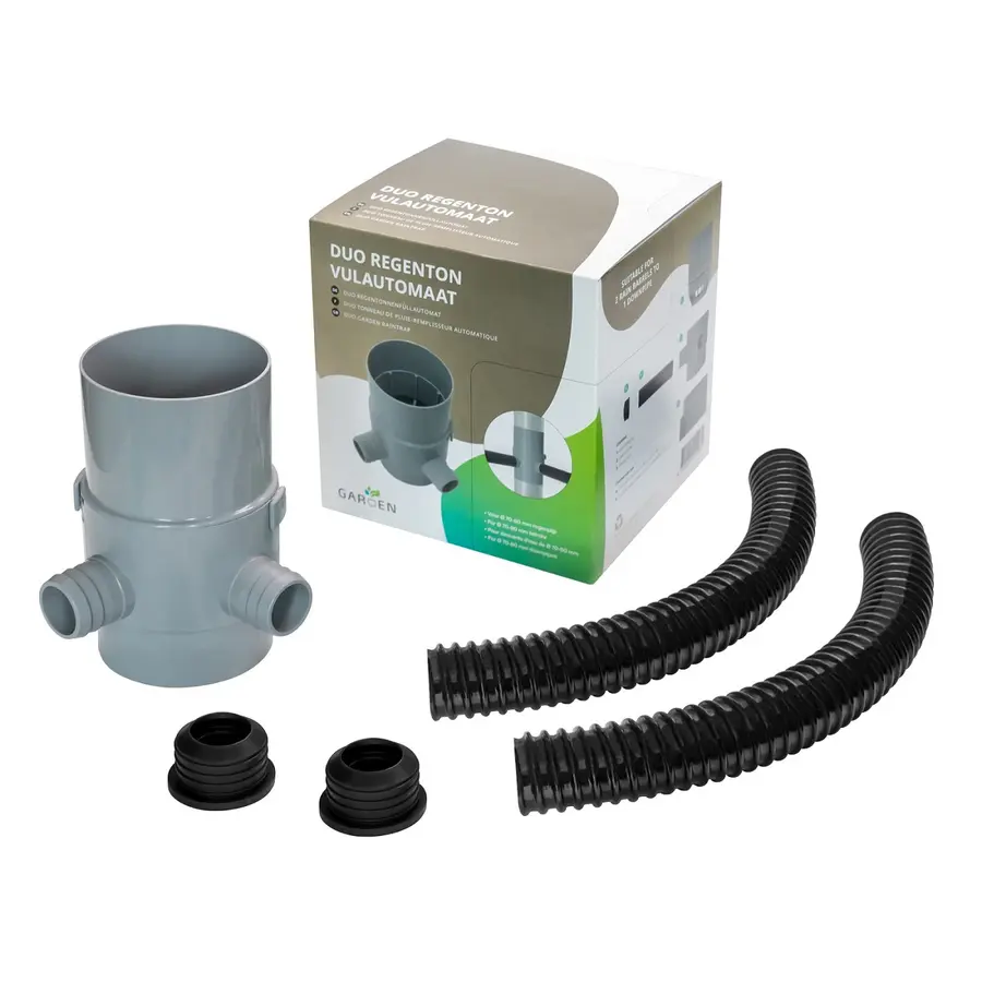Regenton vulautomaat duo voor regenpijp 70–80 mm | 2 aansluitingen met winterstand