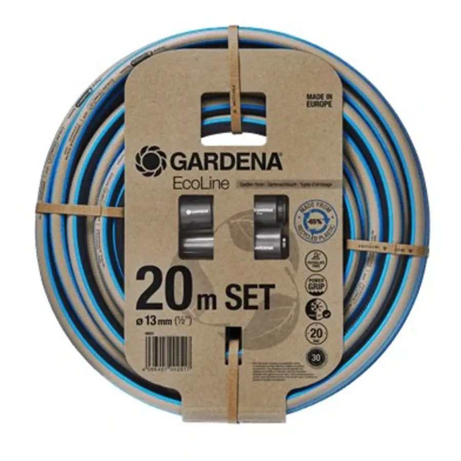 Duurzame tuinslangset 13 mm | 20 m met kraanstuk, waterstop en reinigingspistool
