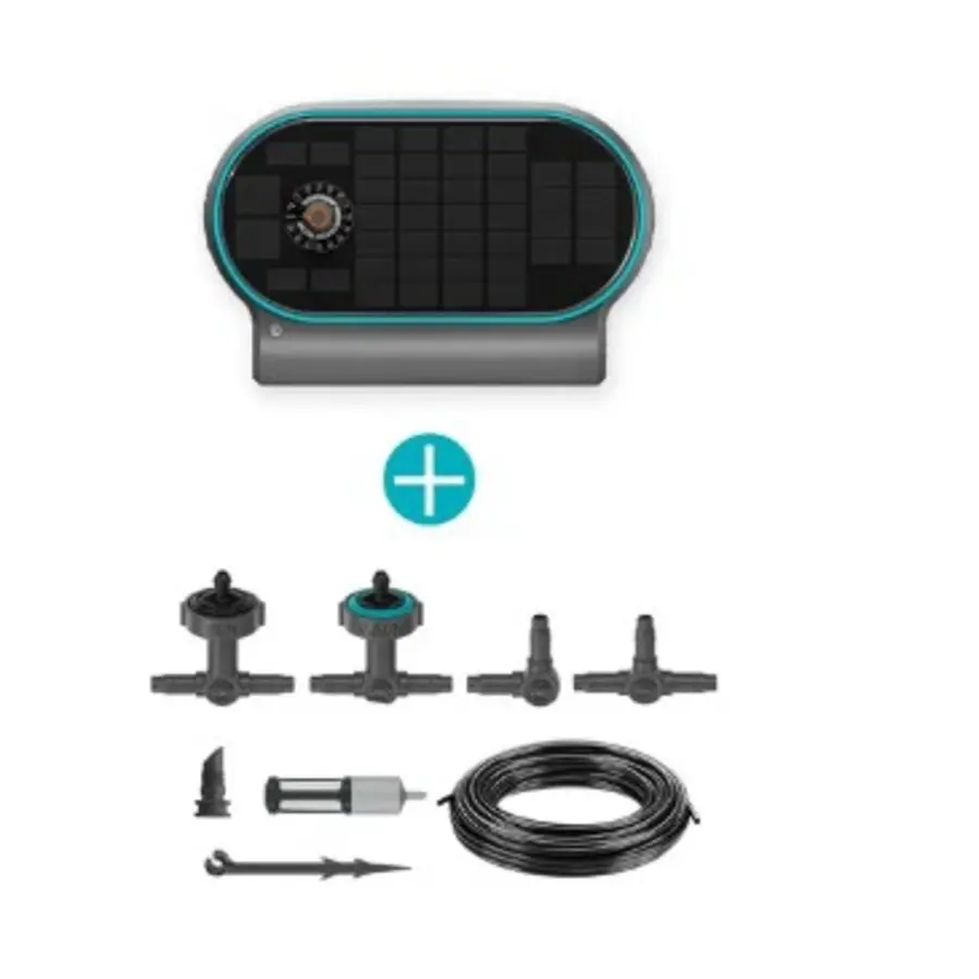 AquaBloom bewateringsset op zonne-energie set L | voor maximaal 30 planten | 20 m Micro-Drip slang