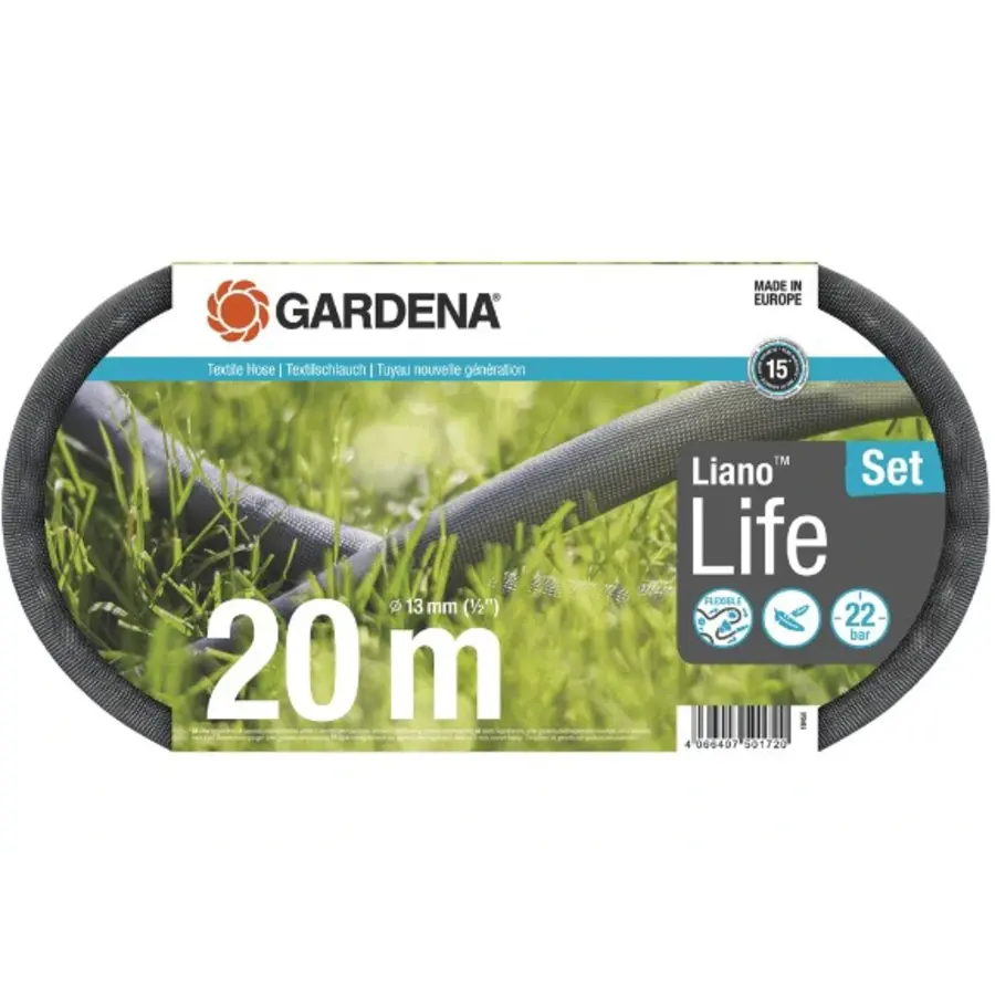 Textielslang Liano Life set | 10 m, 20 m of 30 m | 13 mm (1/2") | inclusief koppelingen en sproeier