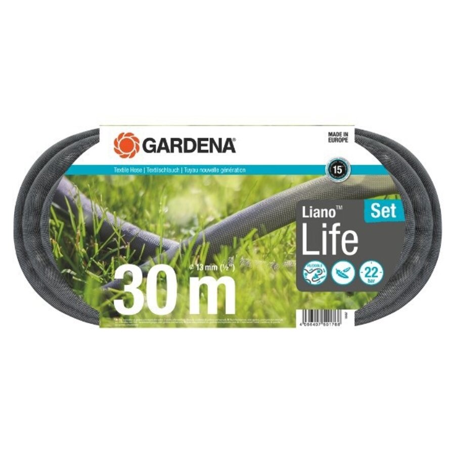 Textielslang Liano Life set | 10 m, 20 m of 30 m | 13 mm (1/2") | inclusief koppelingen en sproeier