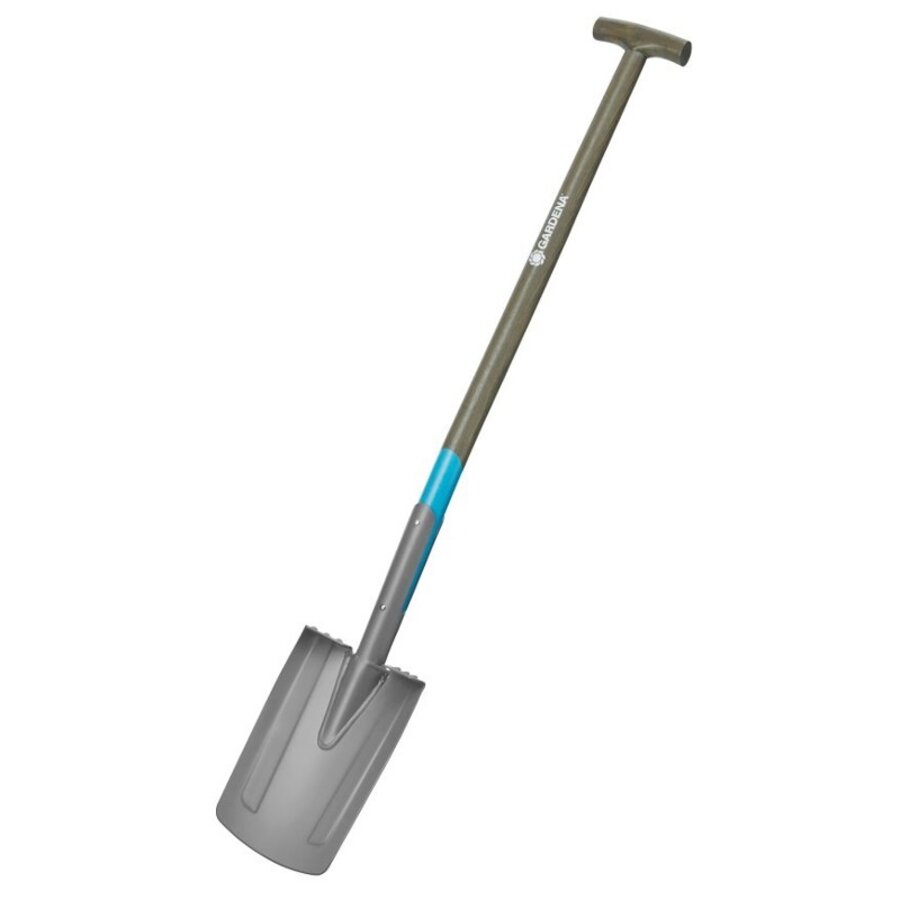Spade met T-greep 117 cm | ergonomische houten steel | grote voetsteunen