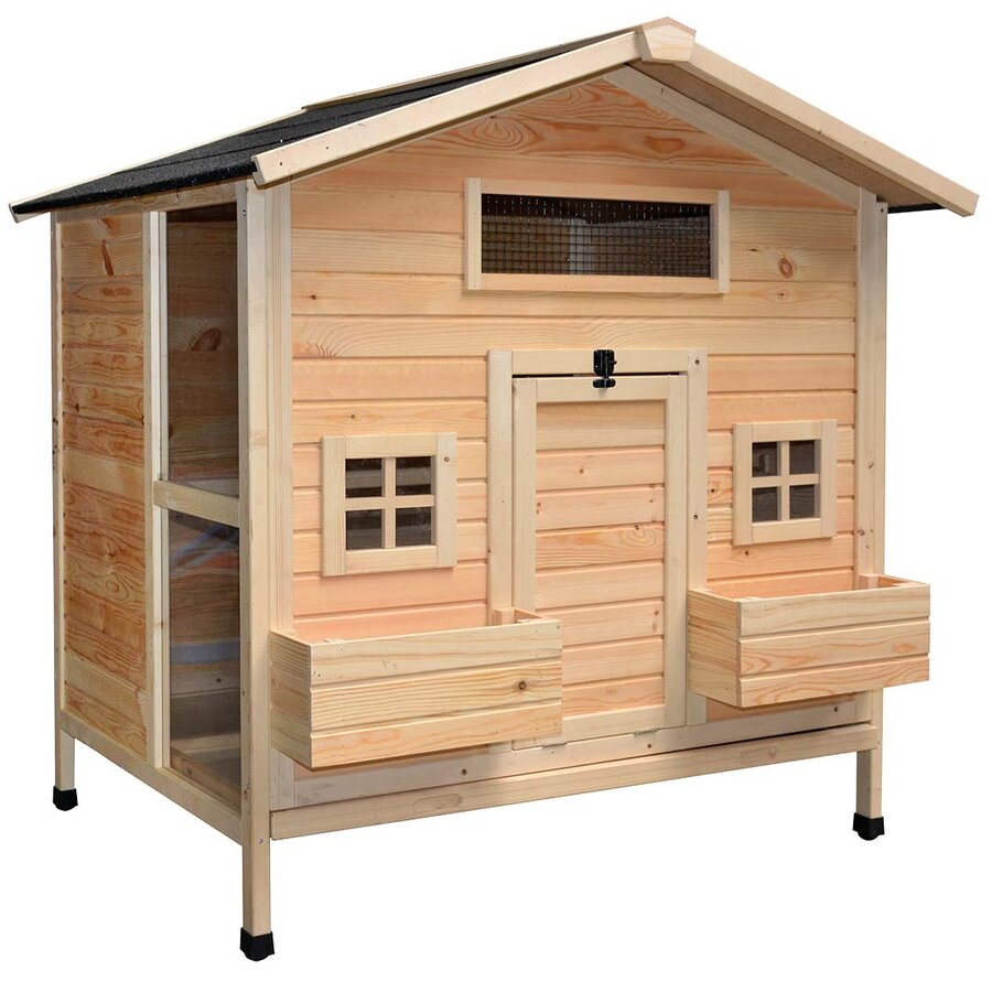 Kippenhok Colonial Pinus houtkleurig | 117 x 102,5 x 125 cm | met 3 legbakken