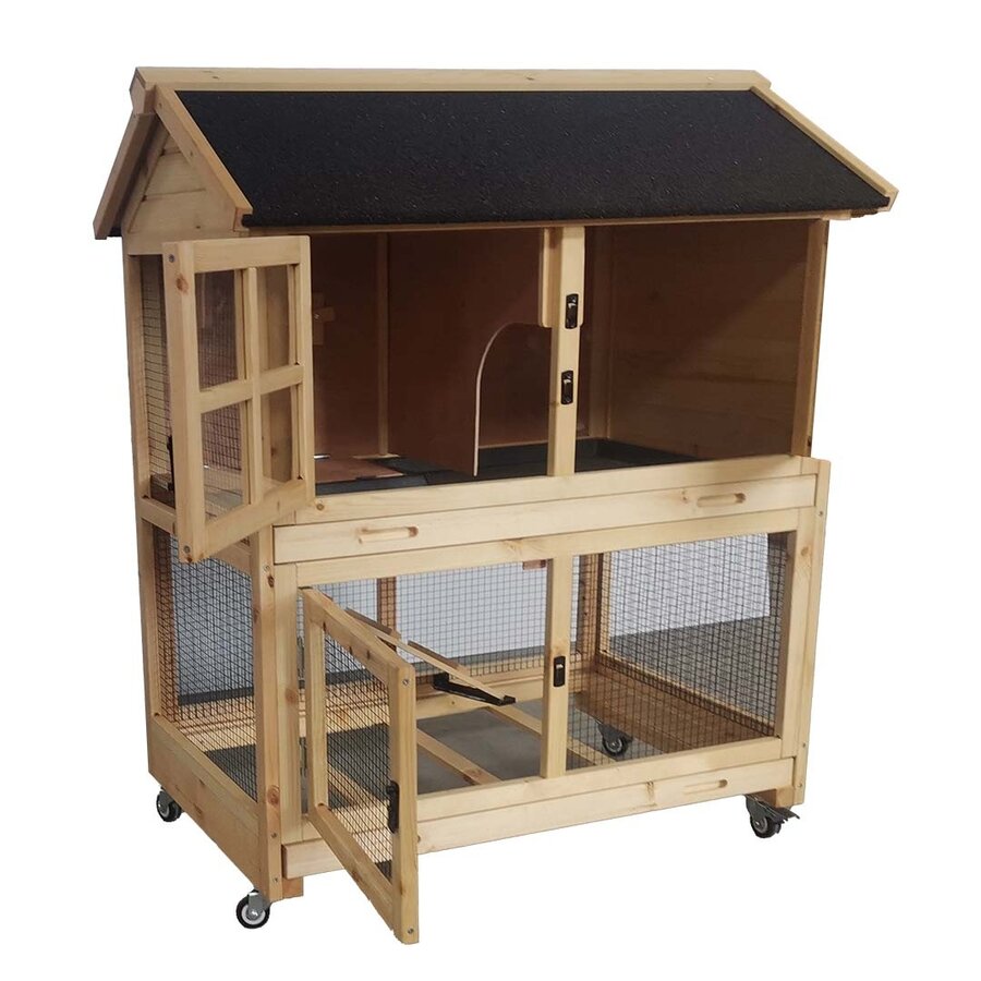 Konijnenhok met wielen 98x65x113 cm | 2 verdiepingen | nachthok | ruime ren