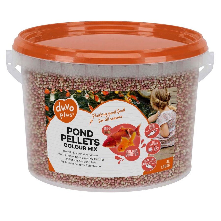 Vijver pellets kleurmix 3 liter | drijvende kleurversterkende pellets 3 mm voor alle vijvervissen