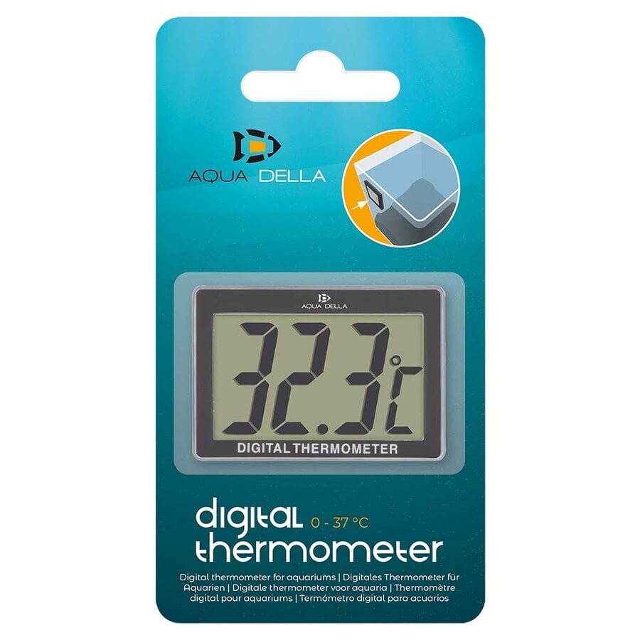 Digitale aquariumthermometer 0–37 °C | draadloos | groot display | zwart