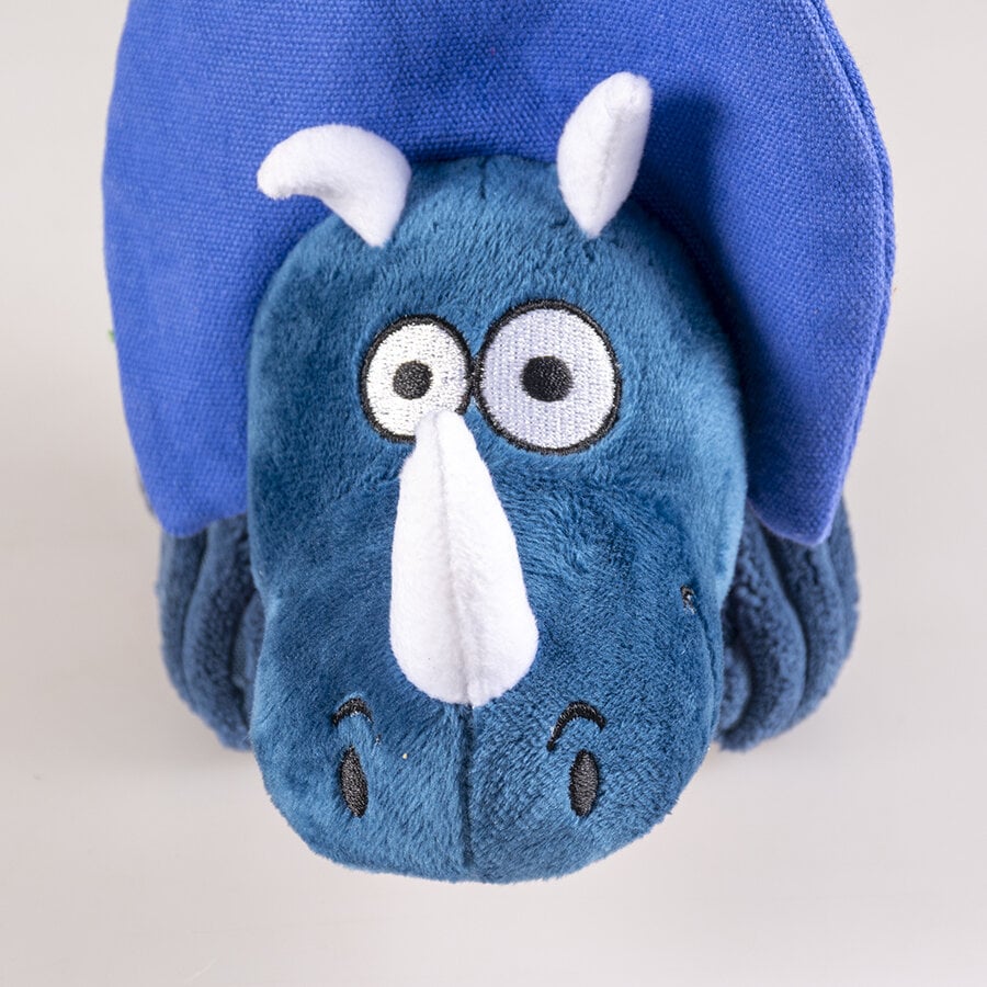 Pluche dino triceratops corduroy blauw | 31 x 13 x 15 cm | met pieper