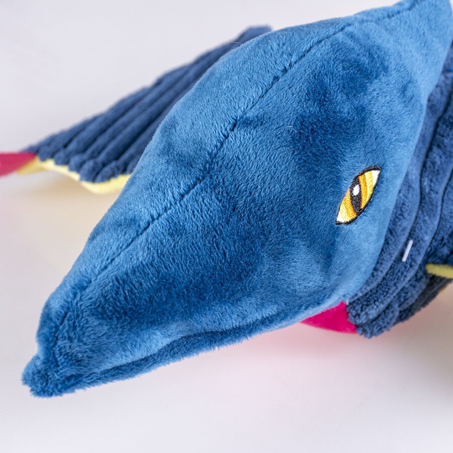 Pluche dino Pteranodon corduroy blauw | 36x36x10 cm | met pieper