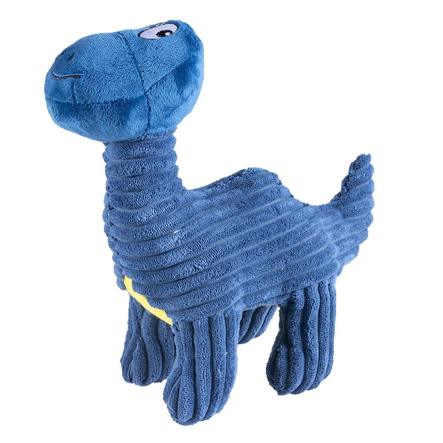 Pluche dino brontosaurus corduroy blauw | 25 x 11 x 25 cm | met pieper