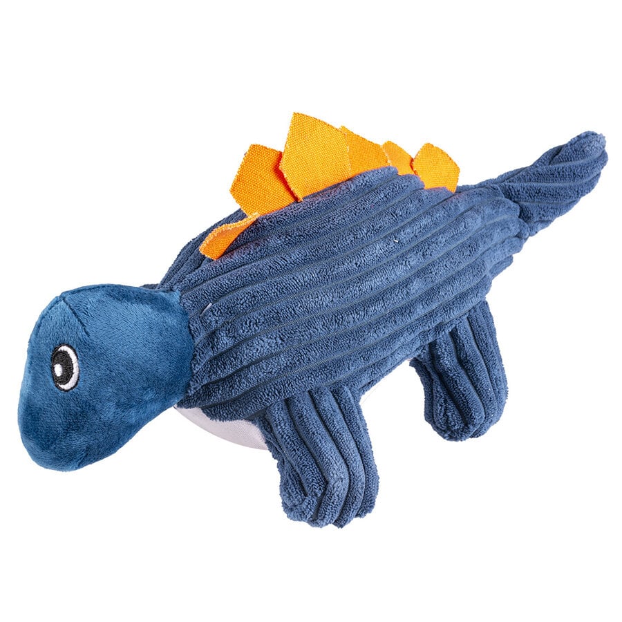 Pluche dino stegosaurus corduroy blauw 34 x 12 x 16 cm | met pieper