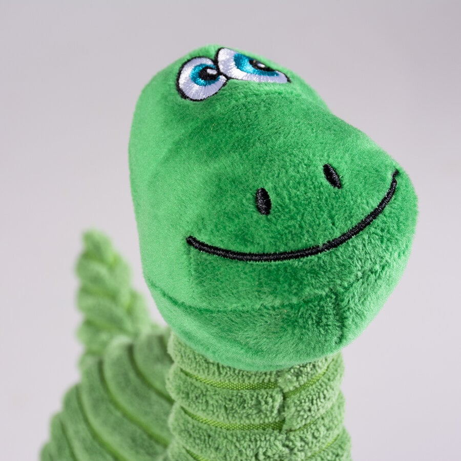 Pluche dino brontosaurus corduroy groen | 24 x 12 x 24 cm | met pieper