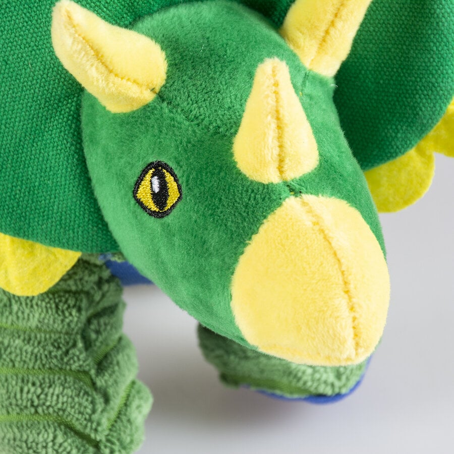 Pluche dino triceratops corduroy groen 34 x 17 x 18 cm | met pieper