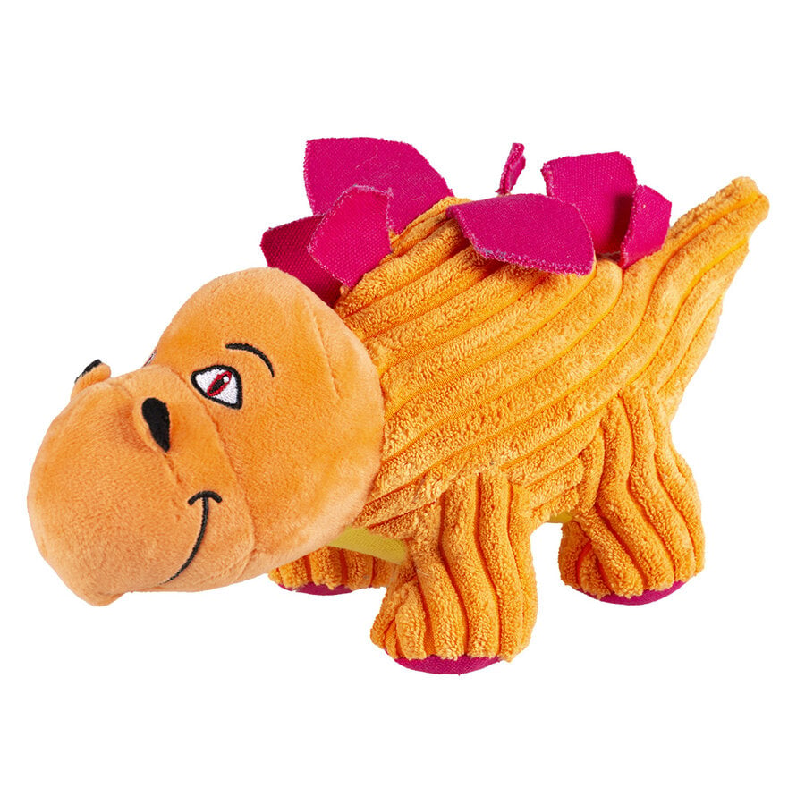Pluche dino Stegosaurus corduroy oranje 30x11x14 cm | hondenspeeltje met pieper